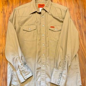 Wrangler Khaki Flame-Resistant (FR) Collard Button-up Long Sleeve